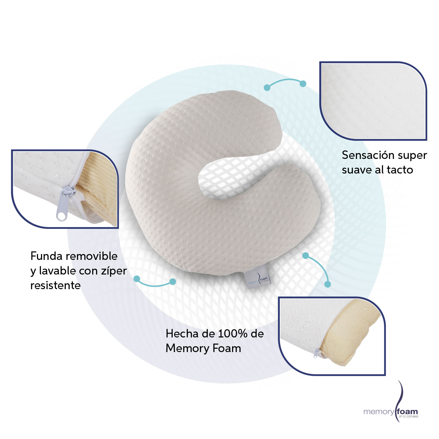 Foto 5 pulgar | Almohada Para Cuello Almohada Para Cuello De Viaje Blanco Almohada Cuello Hecha De Memory Foam