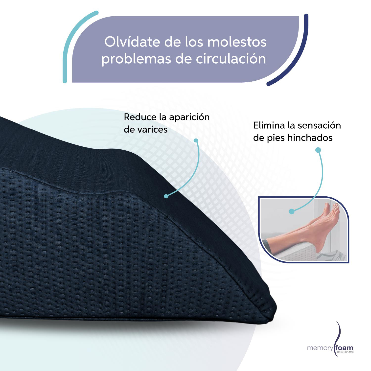 Foto 4 pulgar | Cojín Descansa Piernas, Disminuye Varices Y Pies Hinchados Memory Foam Azul Hecha 100% De Memory Foam