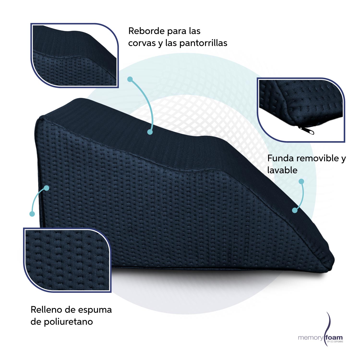 Foto 5 pulgar | Cojín Descansa Piernas, Disminuye Varices Y Pies Hinchados Memory Foam Azul Hecha 100% De Memory Foam