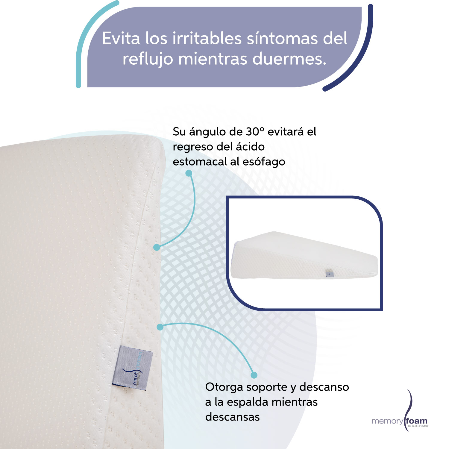 Foto 4 pulgar | Cojín Antireflujo Adultos Cuña Antireflujo Para Adultos Blanca Hecho 100% De Memory Foam