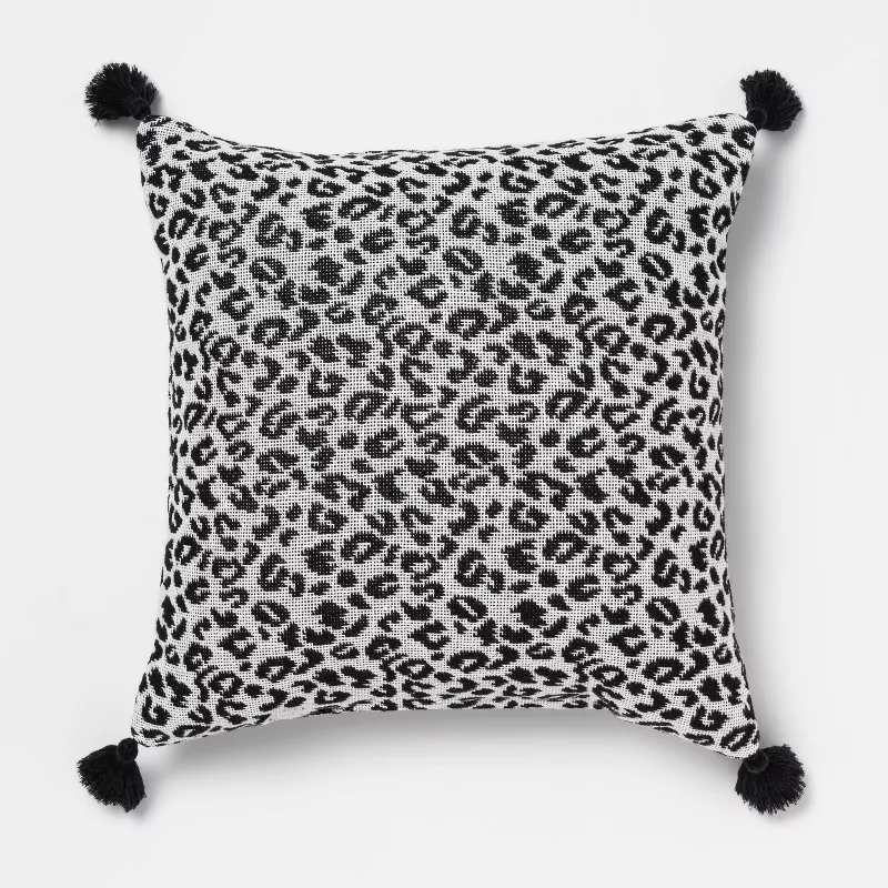 Cojin Decorativo Cuadrado Tejido Texturizado Negro / Crema