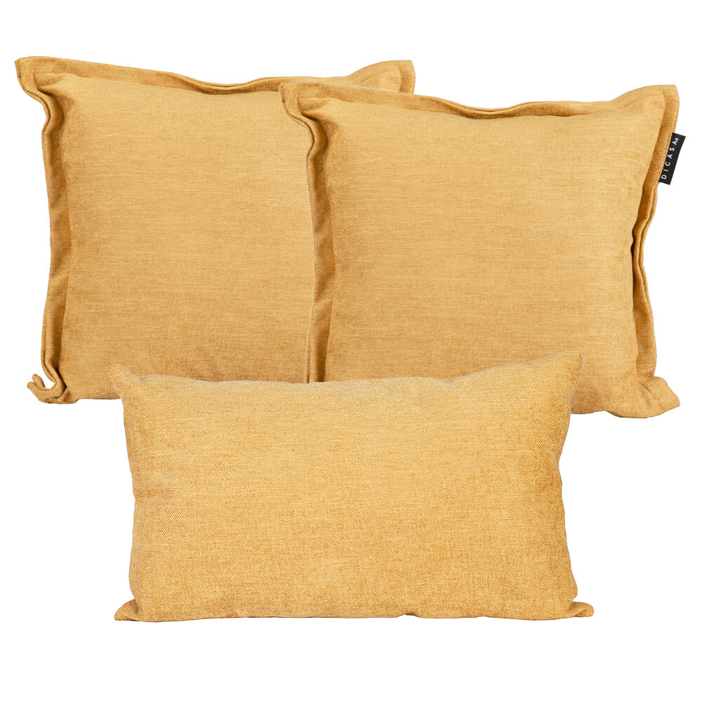 Set De 3 Cojines Decorativos Dicasa Niz Kappa Delta Color Amarillo (2 Cuadrados + 1 Rectangular)