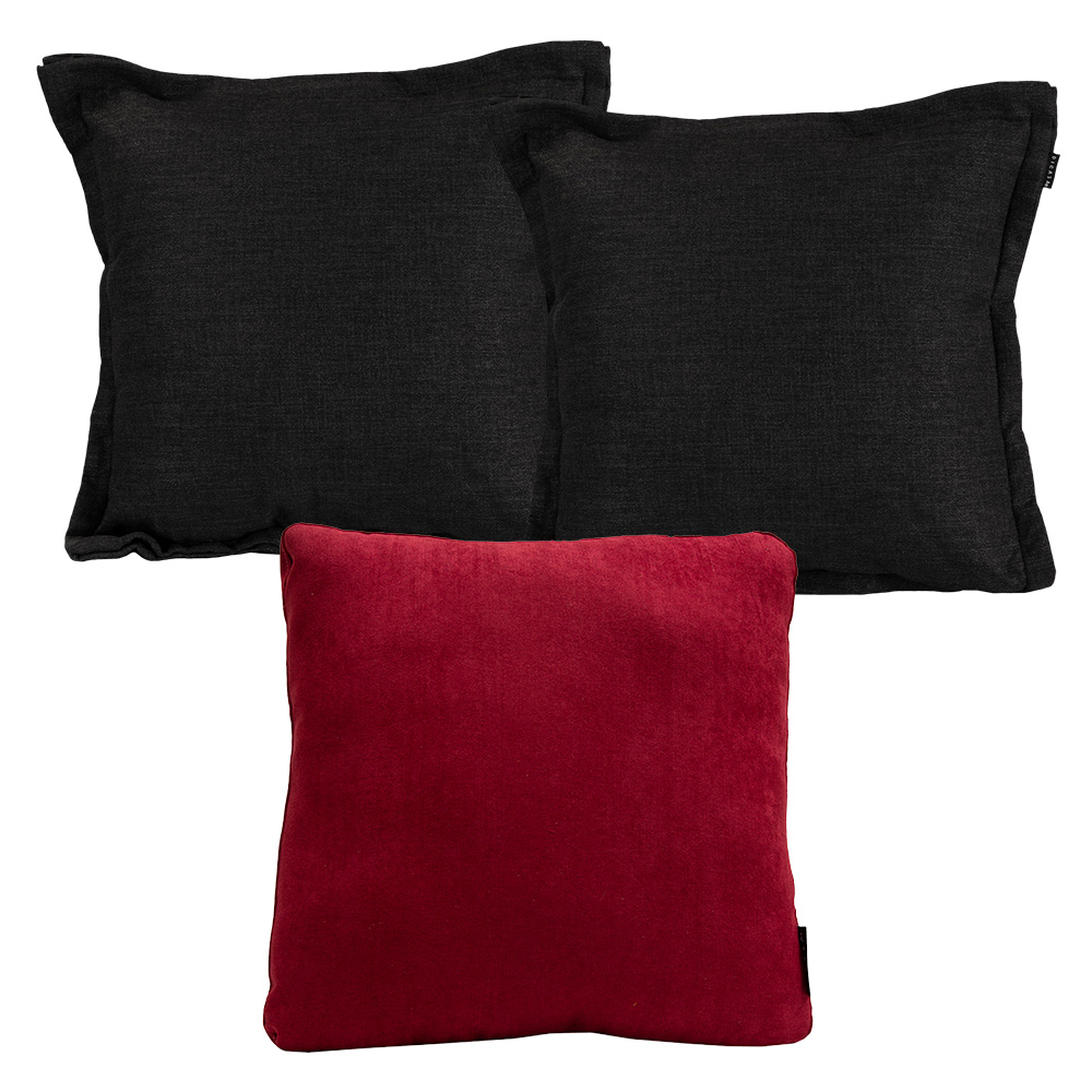 Set de 3 Cojines Decorativos Dicasa 2 Kappa Negro + 1 Zita Rojo