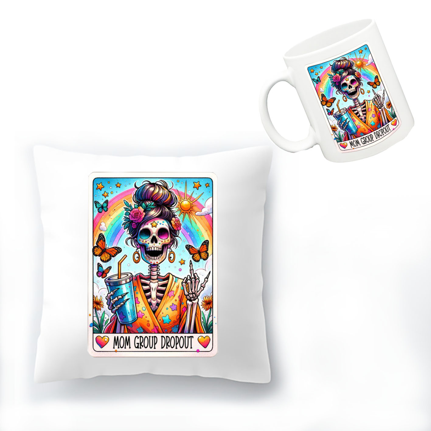 Pack Cojin Calavera Mom Divertido Y Taza