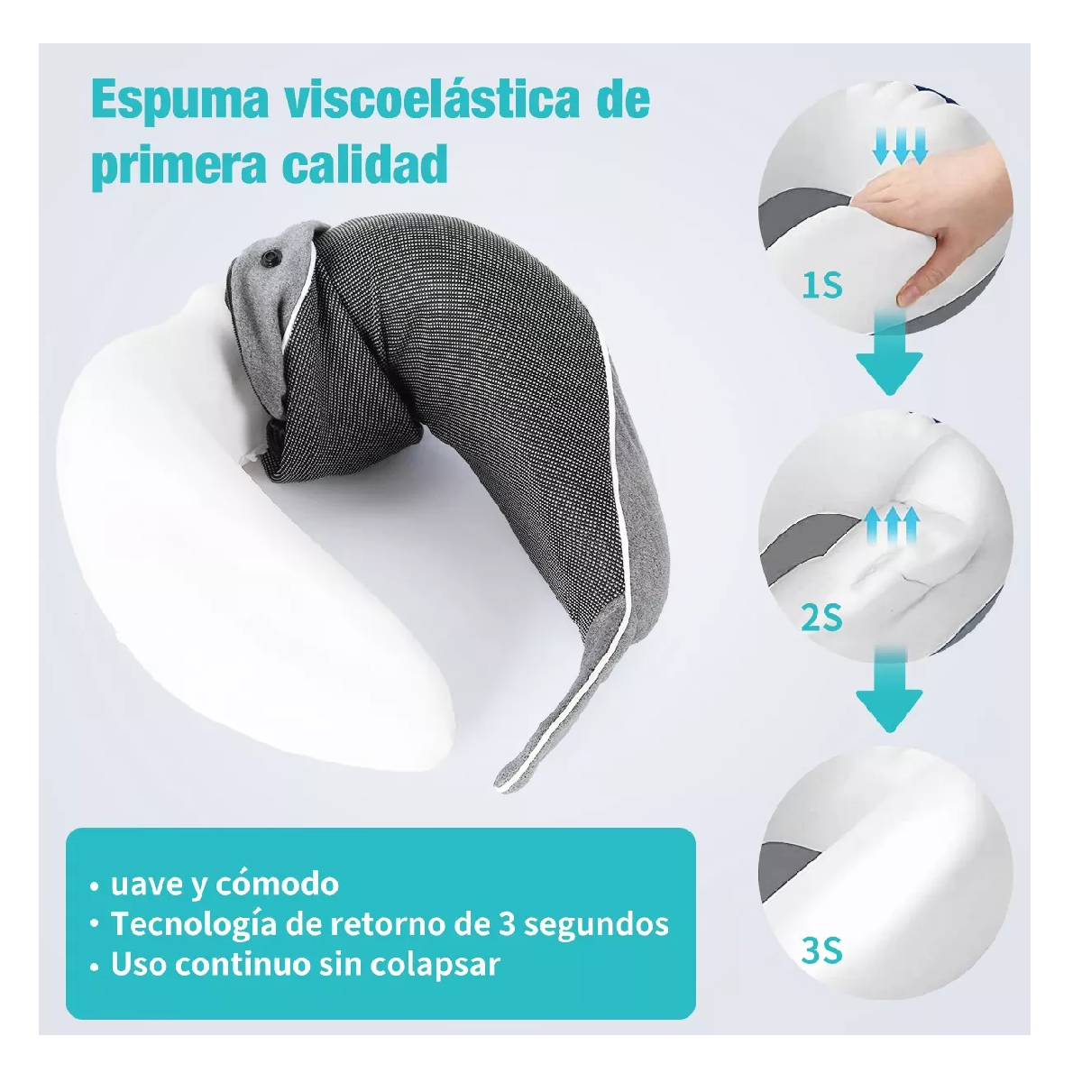 Foto 4 pulgar | Cojín de Cuello Cómodo Espuma Viscoelástica Gris