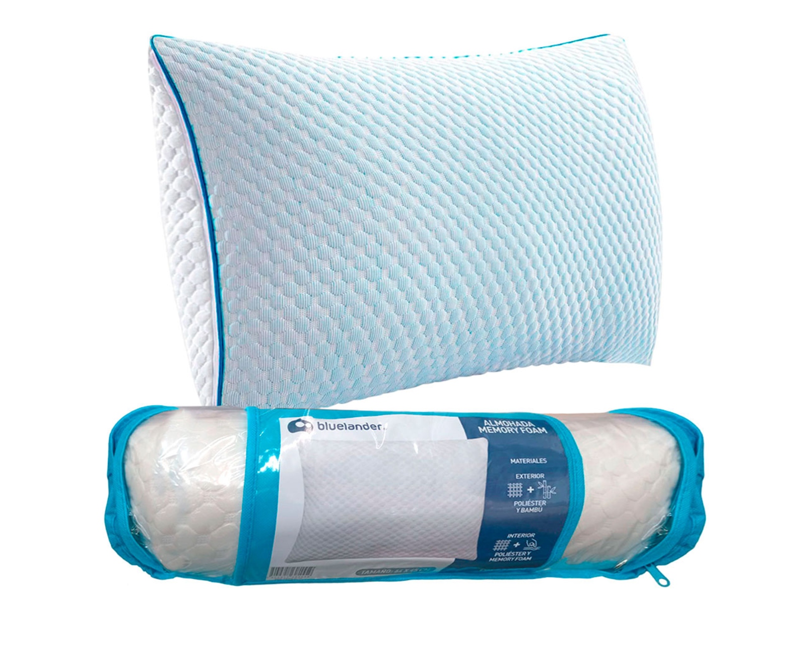 Foto 2 pulgar | Almohada Memory Foam Moldeable Hipoalergénica Y Antibacterial De 64 x 45 Cm Blanca Bluelander