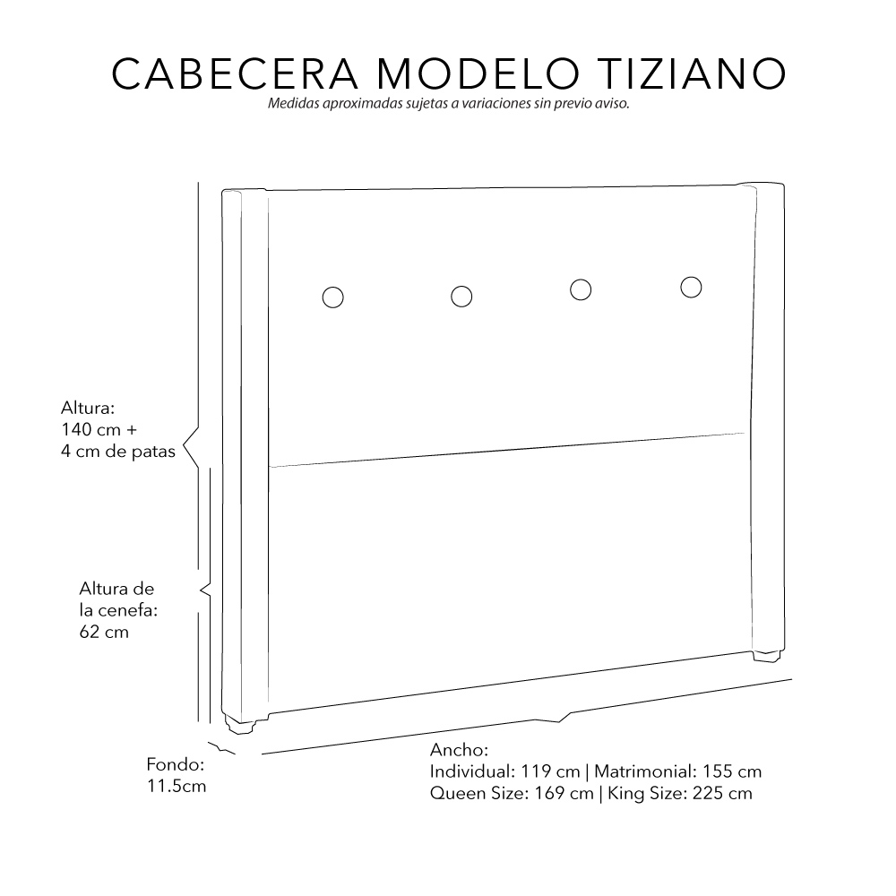 Foto 7 pulgar | Cabecera Dicasa Tiziano Color Crema Matrimonial