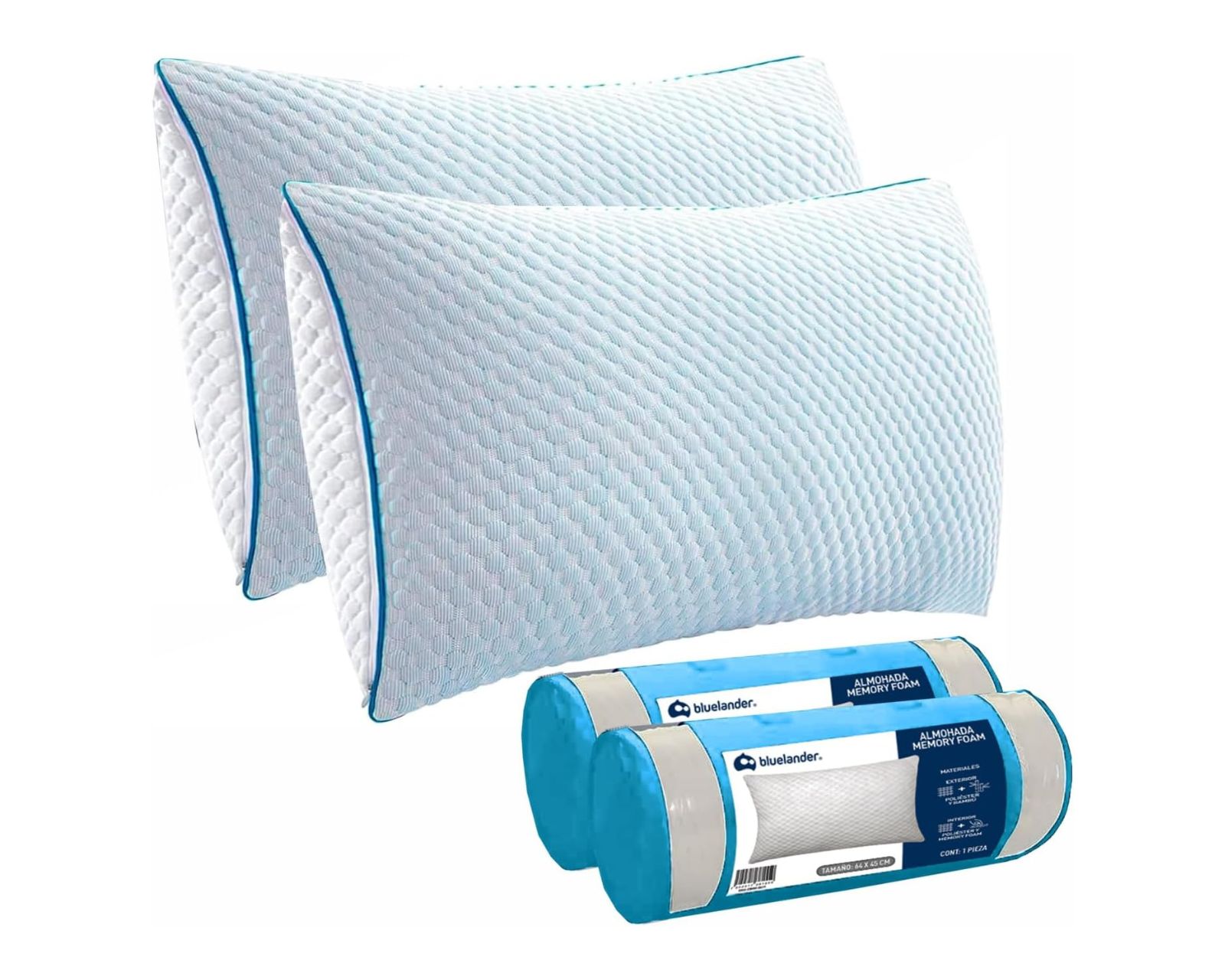 Foto 1 | Juego De 2 Almohadas Memory Foam Moldeable Hipoalergénica Y Antibacterial De 64 * 45 Cm Blanca Bluelander