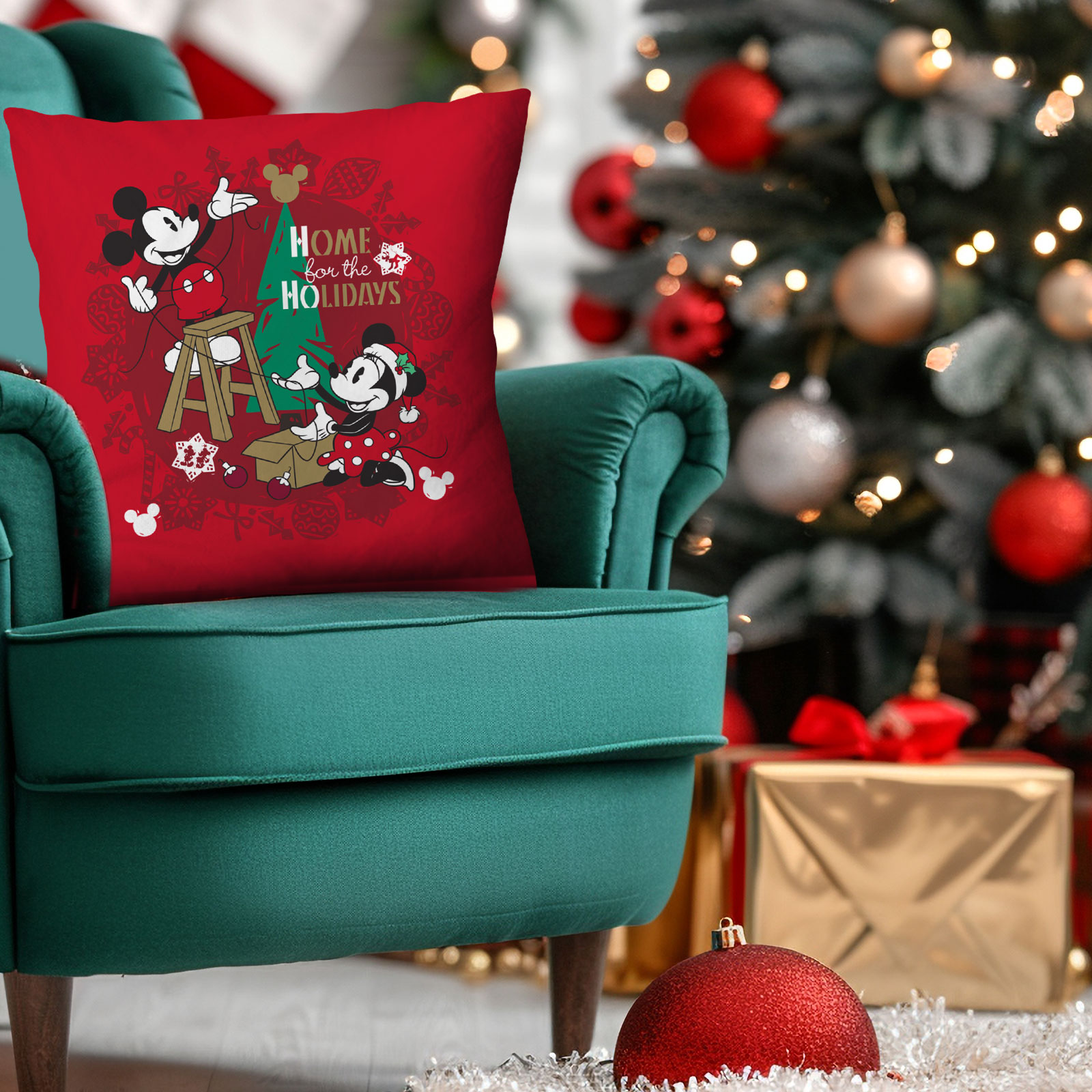 Foto 5 pulgar | Cojín Reversible Mickey Christmas