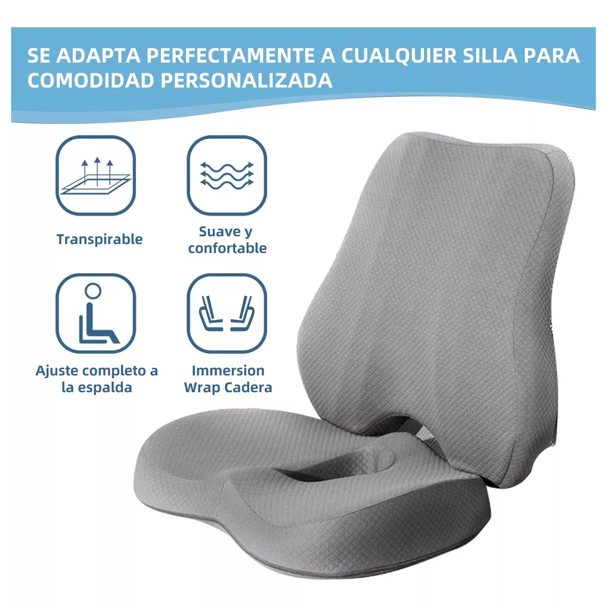 Foto 3 pulgar | Cojín Del Asiento Y Almohada De Soporte Lumbar Eo Safe Imports Esi-17530 Gris