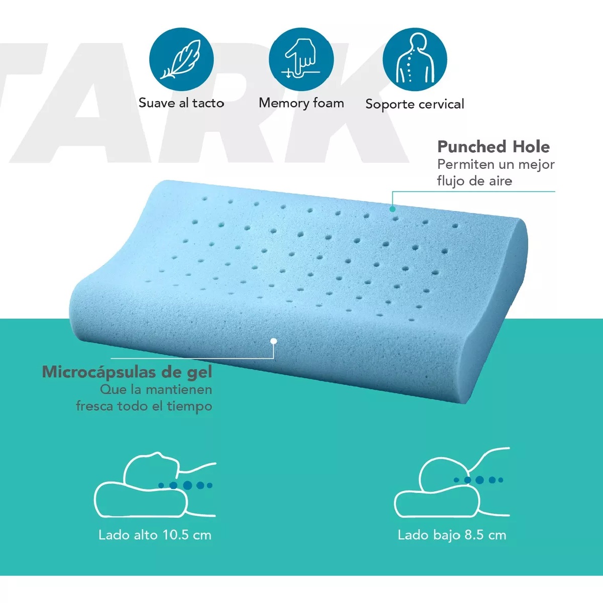 Foto 4 pulgar | Almohada De Memory Foam Ortopédica Cervical Suave Ergonómica