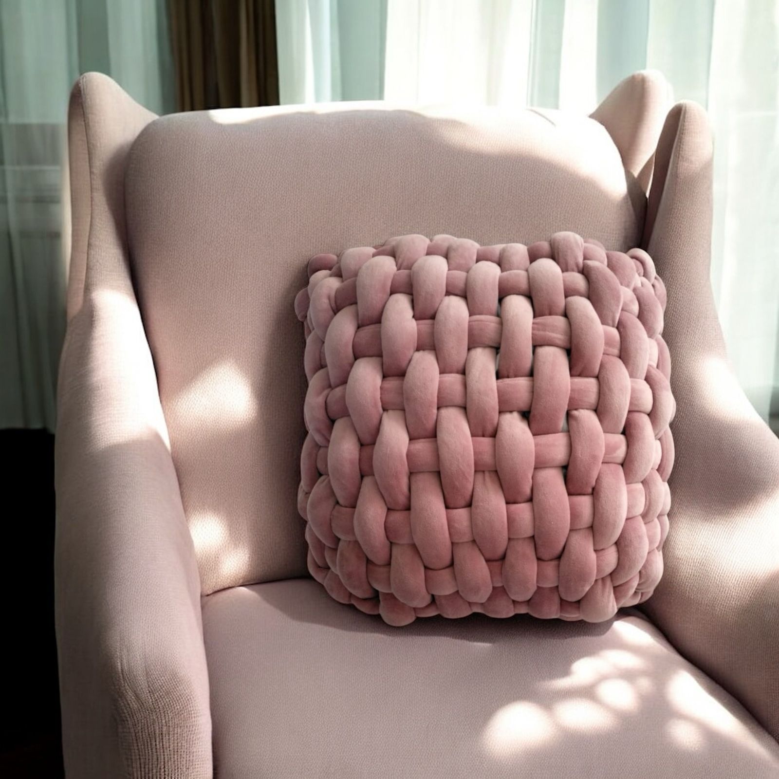 Foto 3 pulgar | Cojín Almohada Tejida Rosa Terciopelo Decorativo