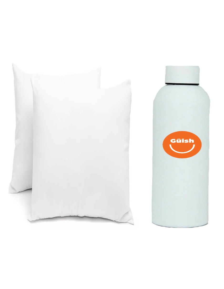 Almohada Estándar 2pzas + Termo De Agua De Regalo Güish