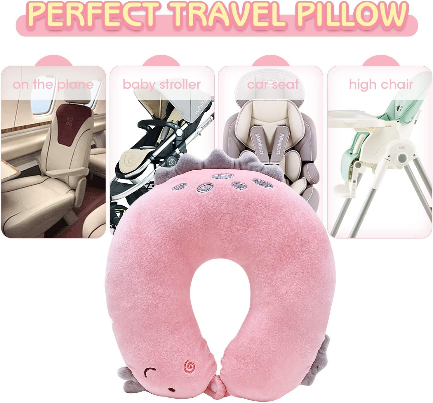 Foto 5 pulgar | Almohada De Viaje Huoguo Para Niños Pequeños, Soporte Para El Cuello, Rosa - Venta Internacional.