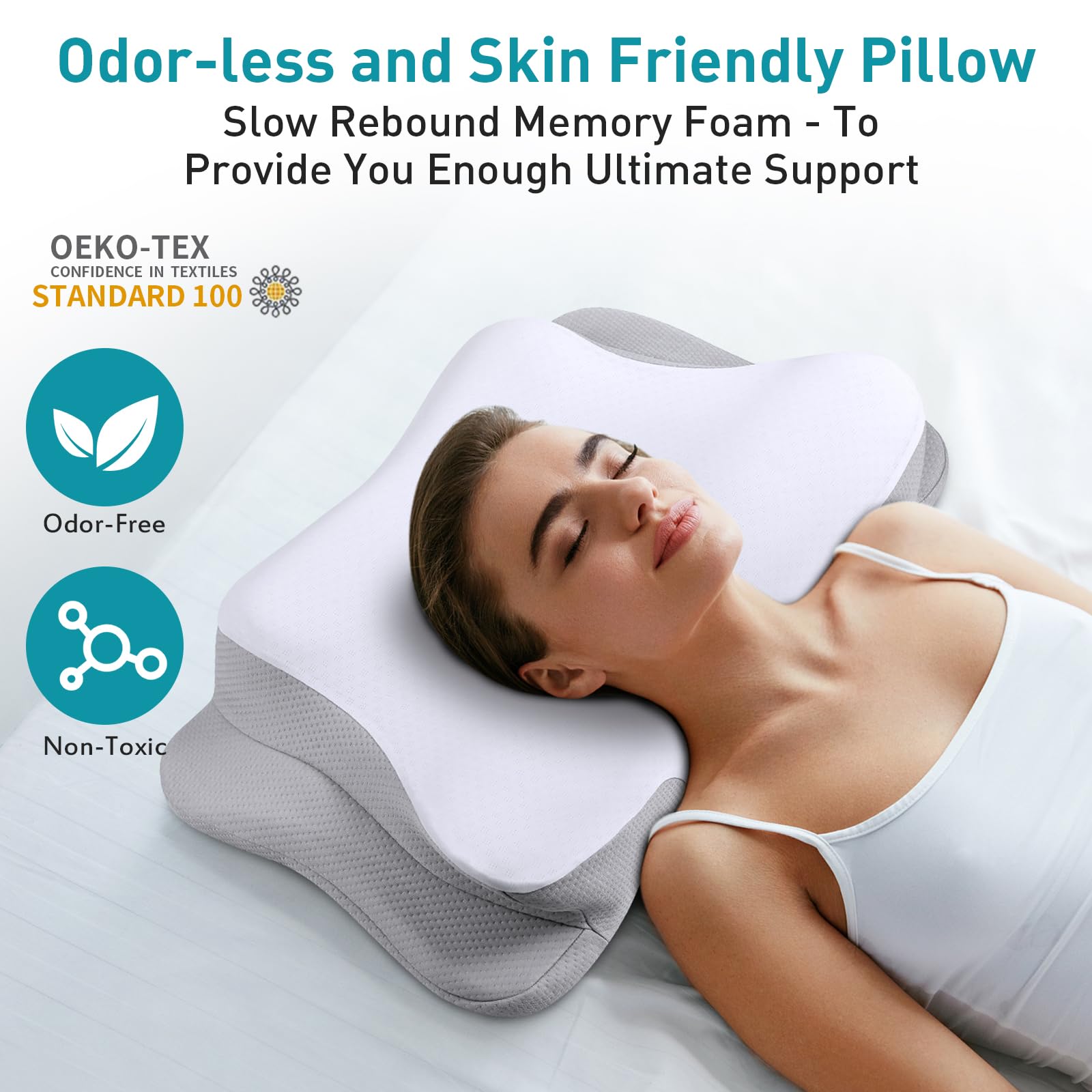 Foto 5 pulgar | Almohada Cervical Mokaloo, Espuma Viscoelástica Refrescante Con Pillowca - Venta Internacional.