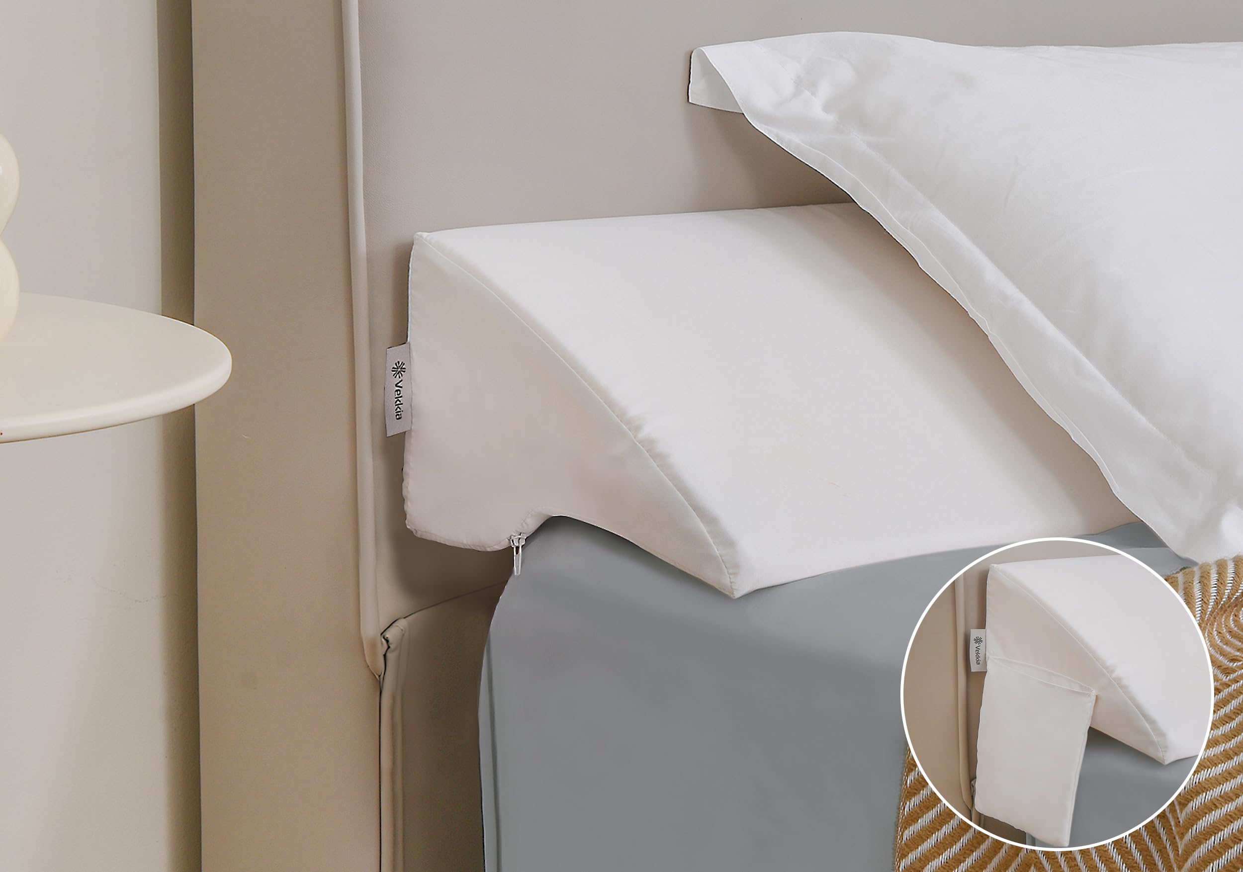Almohada En Forma De Cuña Vekkia Queen Con Relleno De Huecos Para Cabecero Con Bolsillos - Venta Internacional.