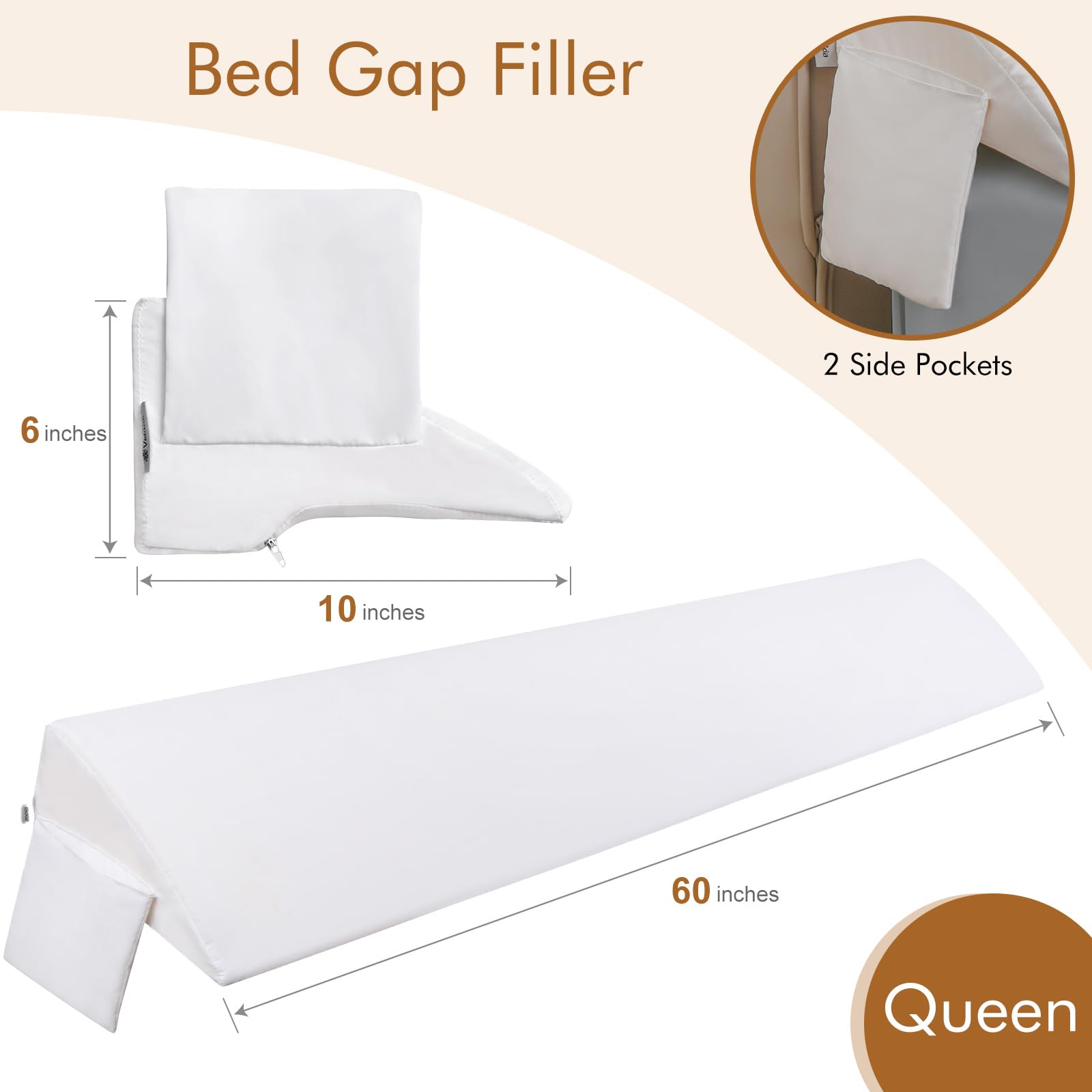 Foto 6 pulgar | Almohada En Forma De Cuña Vekkia Queen Con Relleno De Huecos Para Cabecero Con Bolsillos - Venta Internacional.