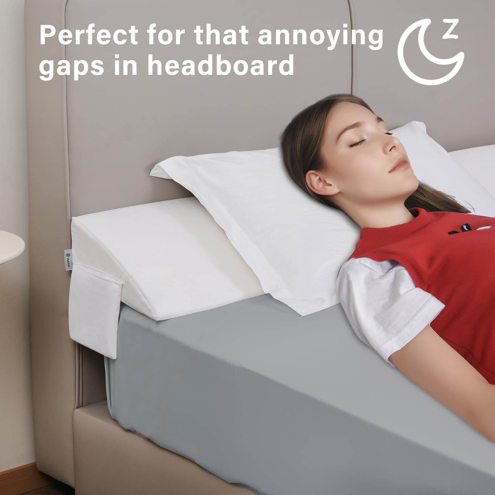 Foto 6 | Almohada En Forma De Cuña Vekkia Queen Con Relleno De Huecos Para Cabecero Con Bolsillos - Venta Internacional.