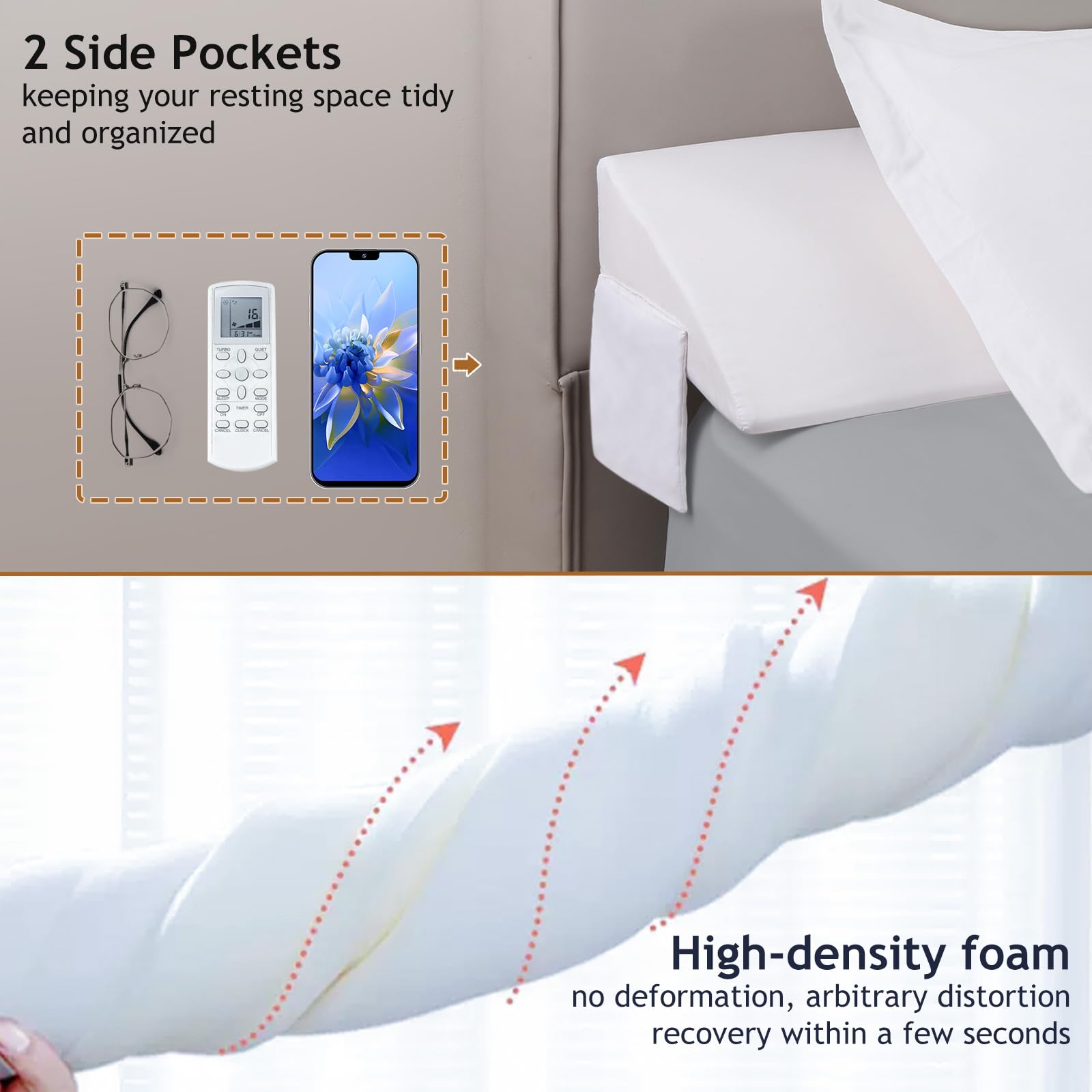 Foto 7 | Almohada En Forma De Cuña Vekkia Queen Con Relleno De Huecos Para Cabecero Con Bolsillos - Venta Internacional.