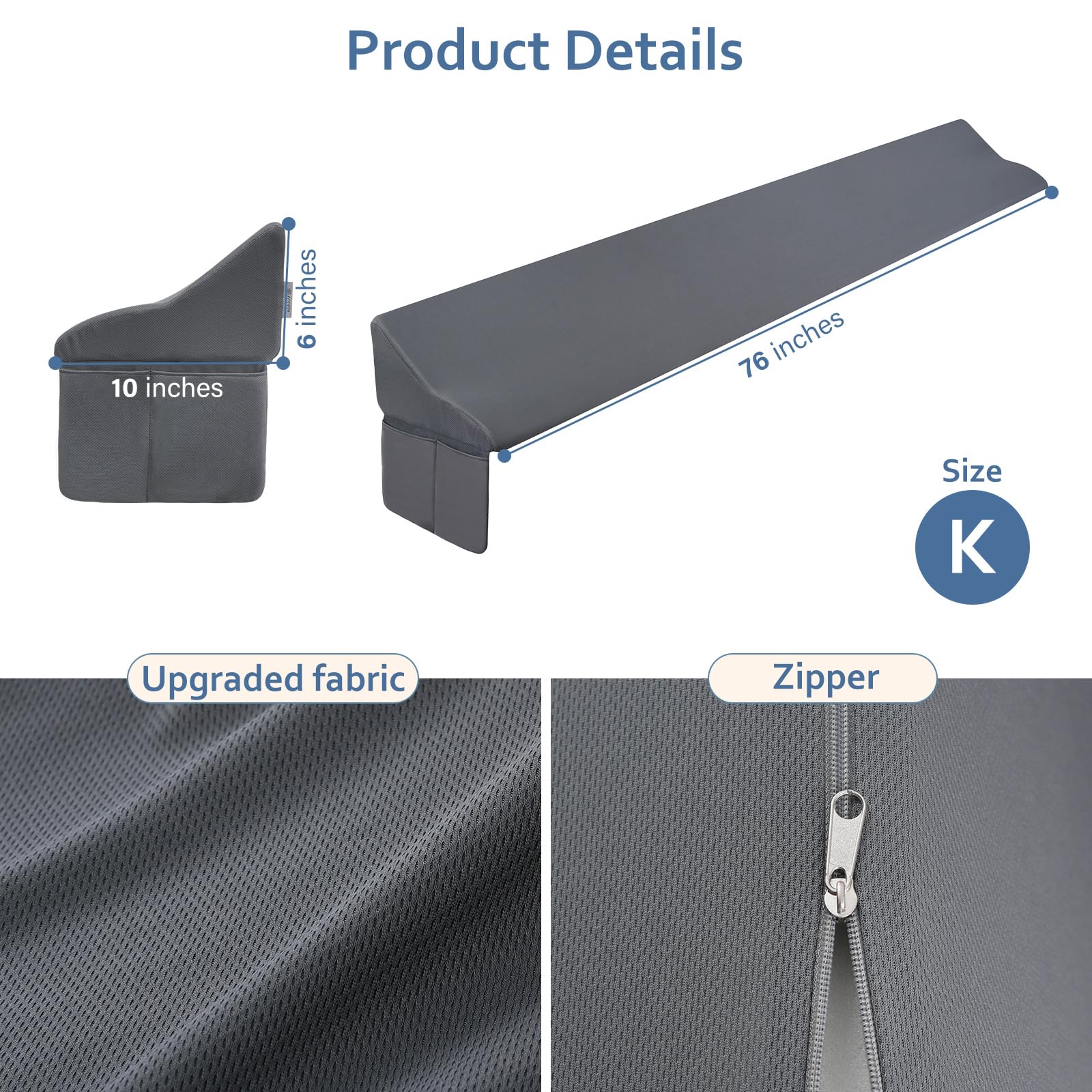 Foto 7 pulgar | Almohada En Forma De Cuña Vekkia King Para Rellenar Huecos En La Cabecera - Venta Internacional.