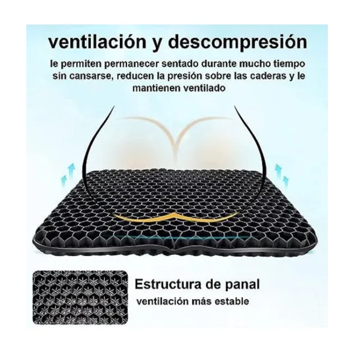 Foto 4 pulgar | Cojín Gel Transpirable Ergonómico Forma Panal Eo Safe Imports Esi-19503 Negro