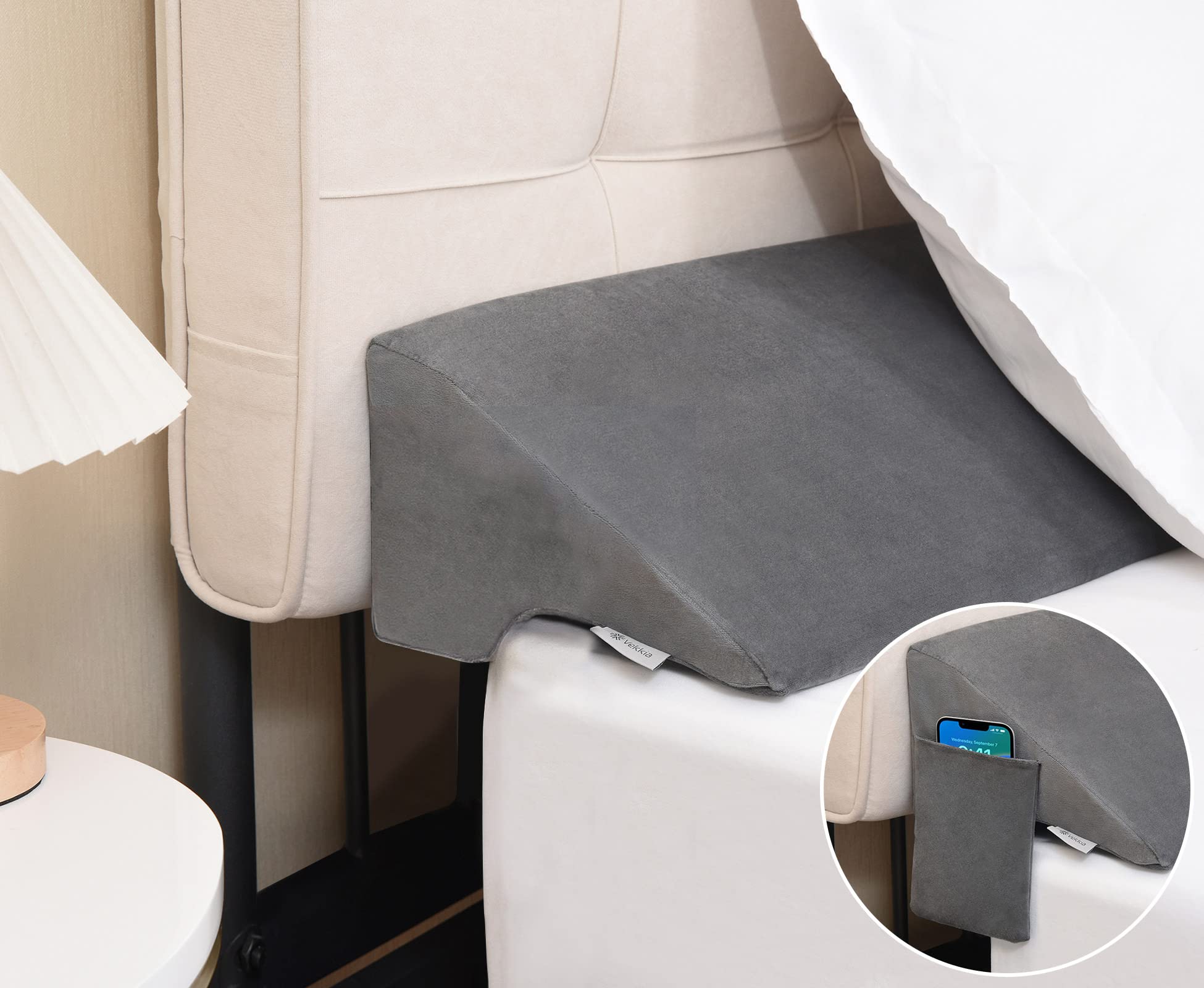 Almohada Con Forma De Cuña Vekkia Queen Para Cabecero, Relleno De Huecos, Gris - Venta Internacional.