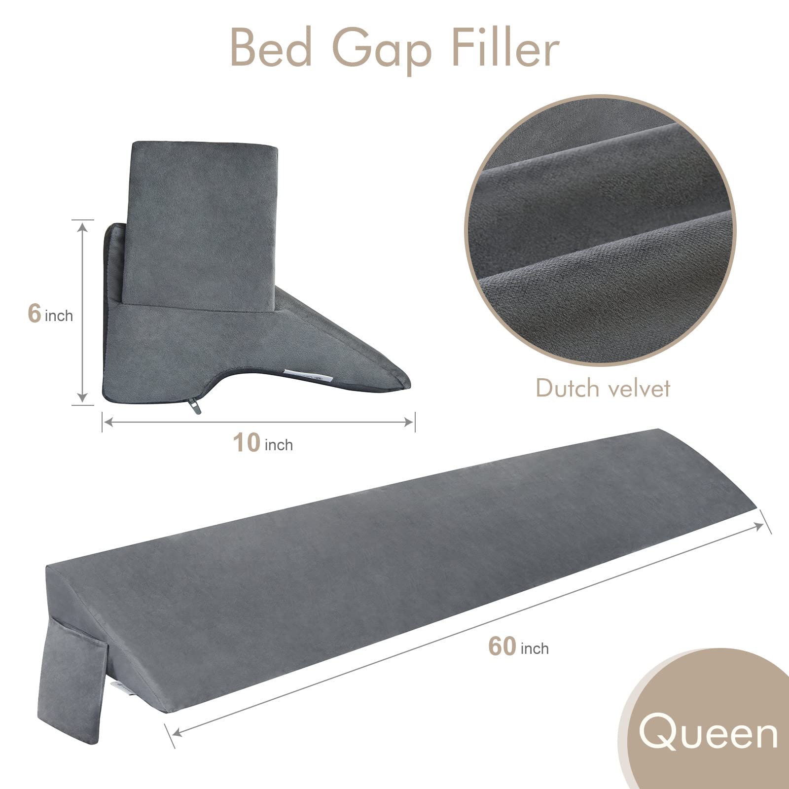 Foto 5 | Almohada Con Forma De Cuña Vekkia Queen Para Cabecero, Relleno De Huecos, Gris - Venta Internacional.