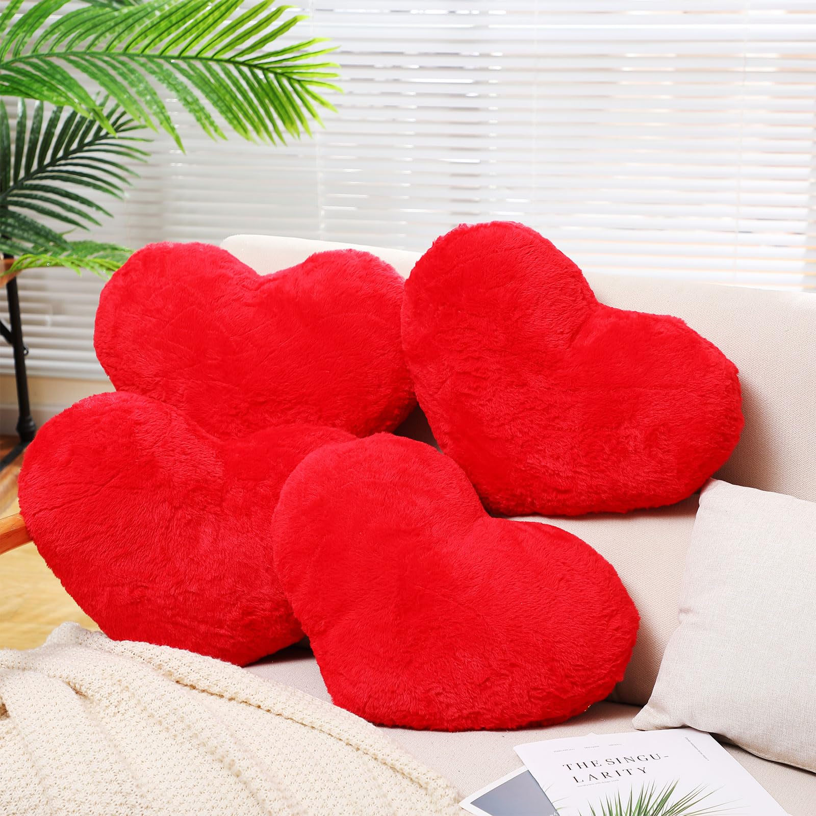 Almohadas Remerry Con Forma De Corazón De Piel De Conejo Sintética, Color Rojo, 4 Unidades - Venta Internacional.