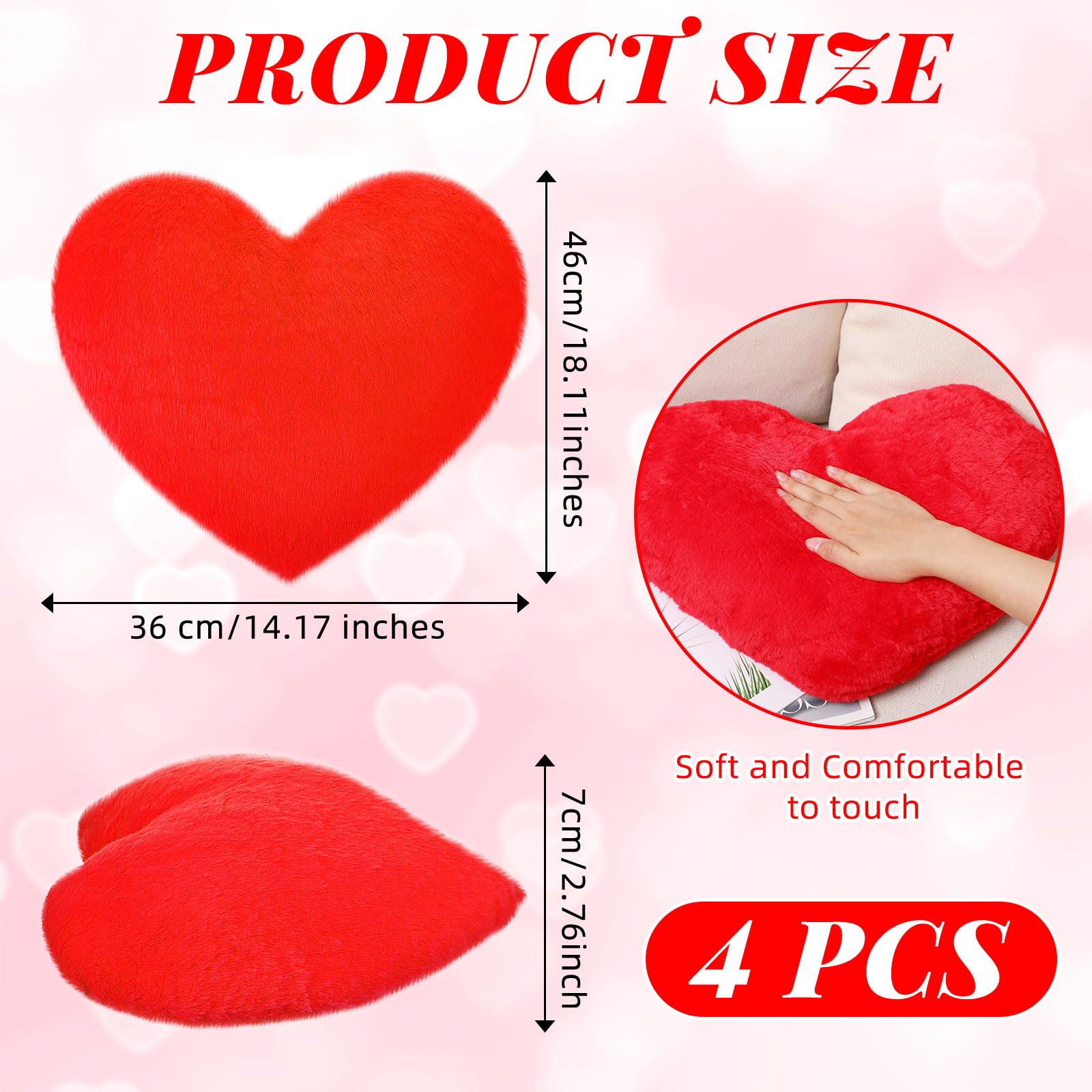 Foto 4 pulgar | Almohadas Remerry Con Forma De Corazón De Piel De Conejo Sintética, Color Rojo, 4 Unidades - Venta Internacional.