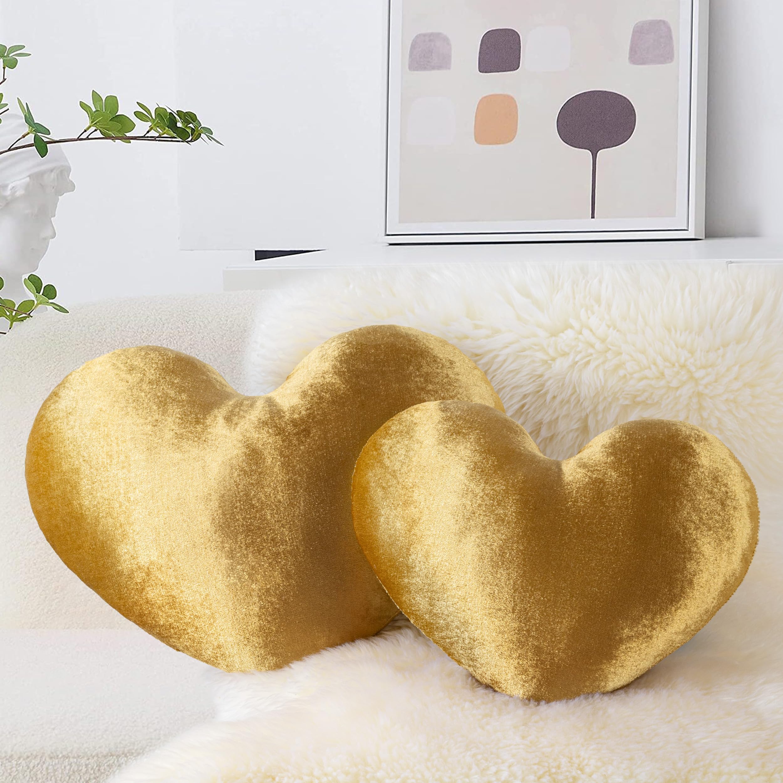 Set De 2 Cojines Aels De Terciopelo Con Forma De Corazón, Color Dorado - Venta Internacional.