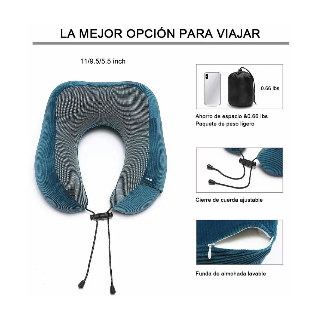 Foto 4 pulgar | Almohada Cojín Cuello De Viaje Almohada Espuma Lab.g Gris