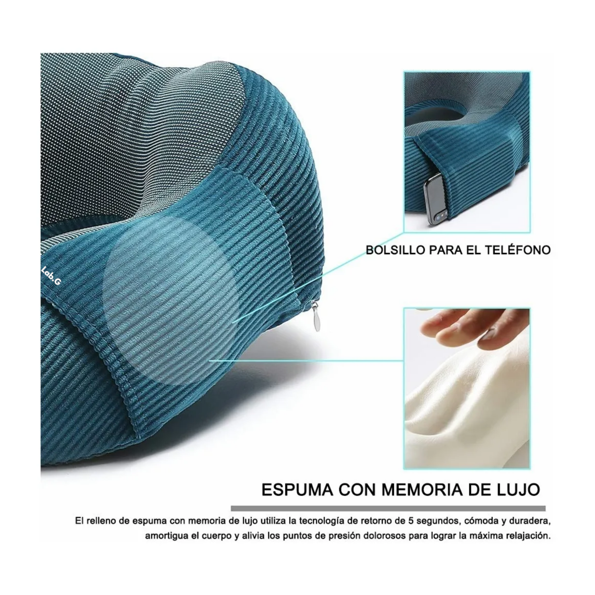 Foto 6 pulgar | Almohada Cojín Cuello De Viaje Almohada Espuma Lab.g Gris