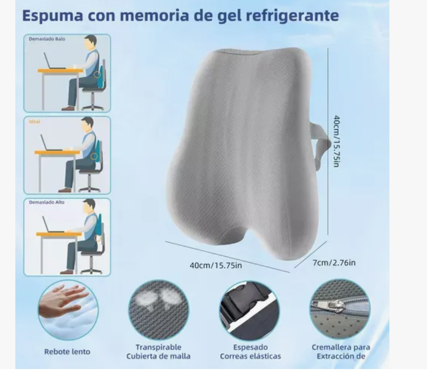 Foto 4 | Almohada Lumbar Ortopédica Con Memoria Y Cojín Para El Coxis