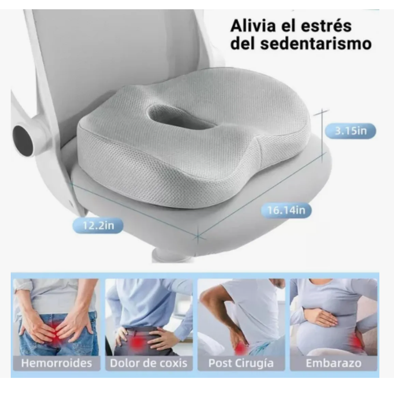 Foto 5 | Almohada Lumbar Ortopédica Con Memoria Y Cojín Para El Coxis