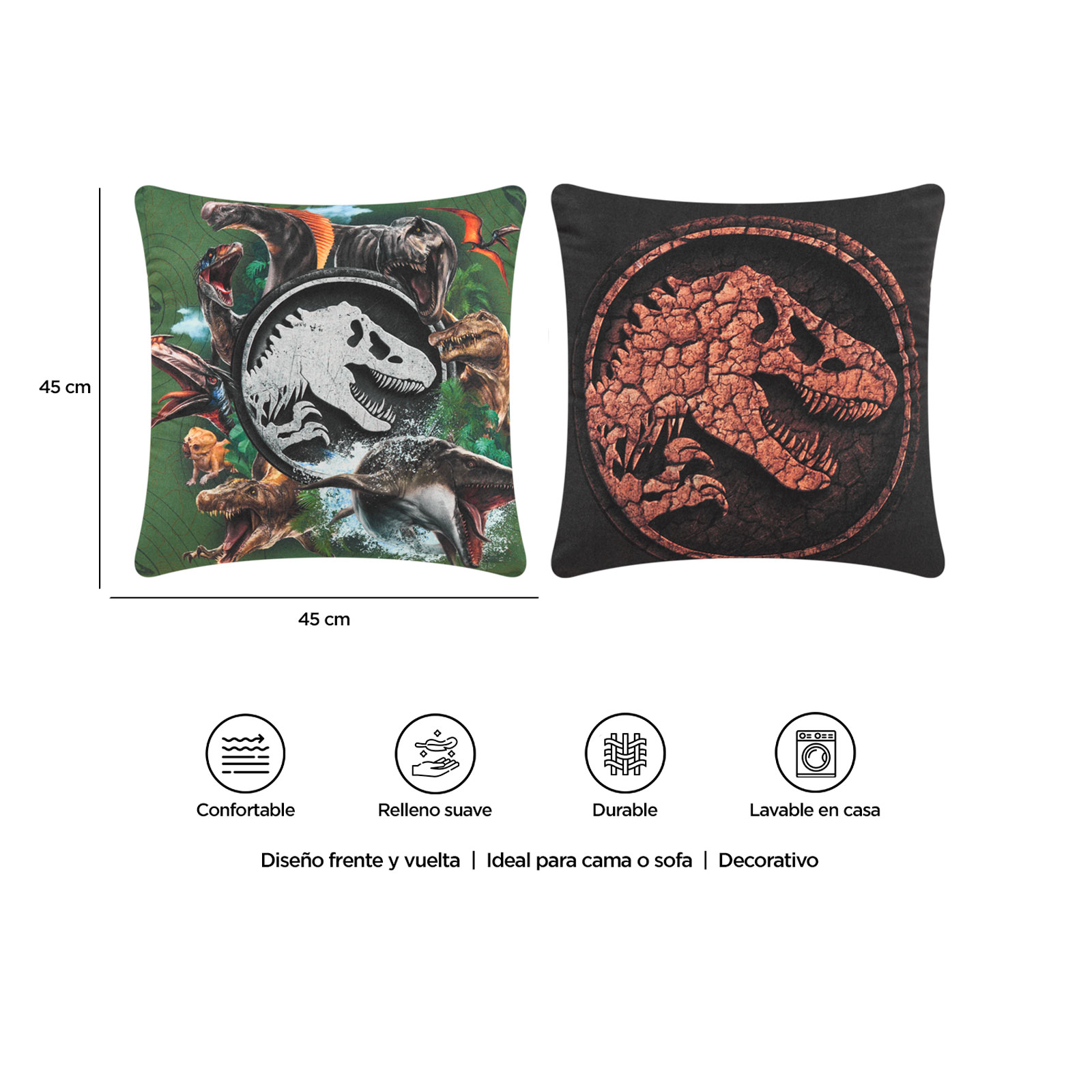 Foto 9 pulgar | Cojín Reversible Jurassic World Bones