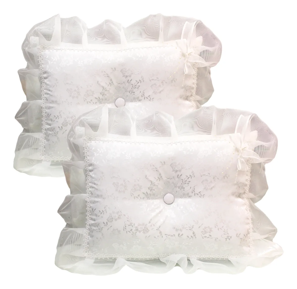 Foto 2 pulgar | Cojines Para Boda Matrimonio Hincarse + Caja Brocad Blanco Blanco Floreado