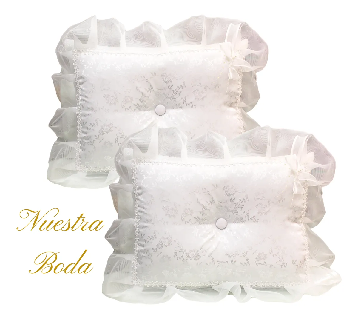 Foto 5 pulgar | Cojines Para Boda Matrimonio Hincarse + Caja Brocad Blanco Blanco Floreado