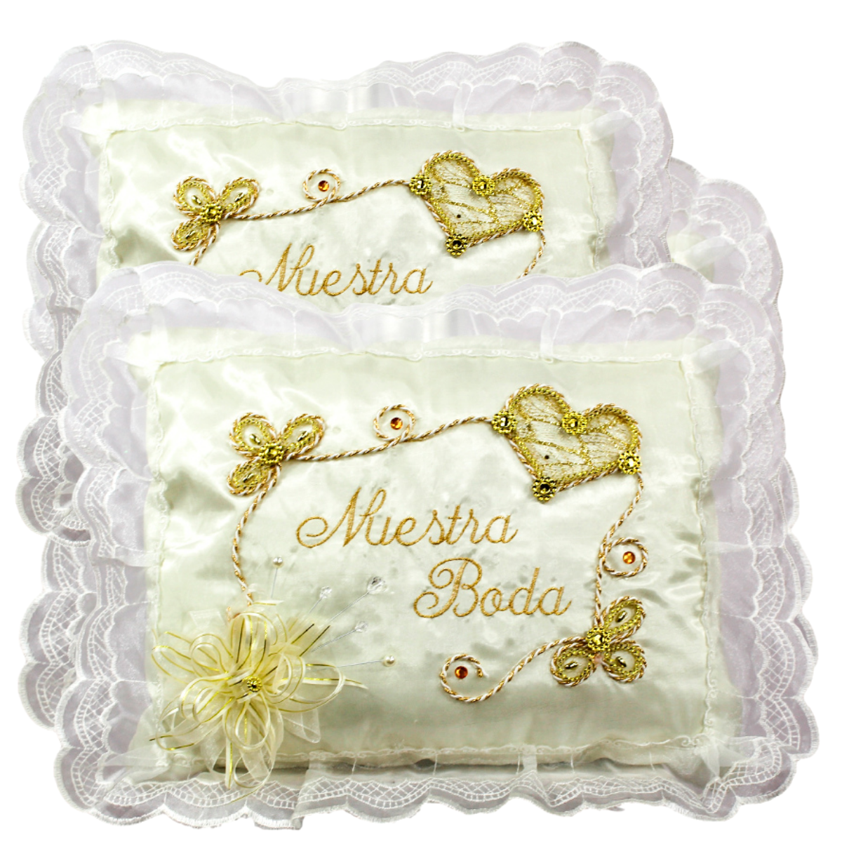 Cojines Boda Matrimonio Letra Dorada Hincarse + Incluyen Caja Decorado