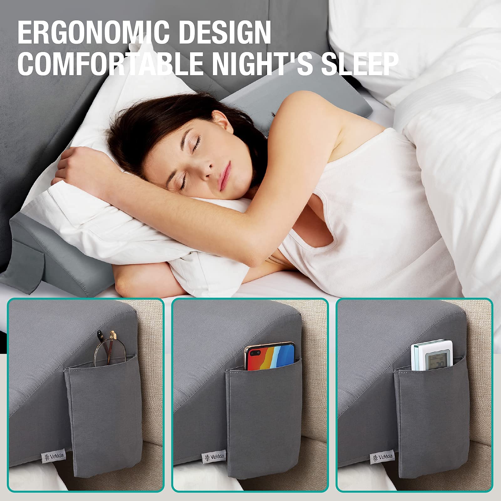 Foto 5 | Almohada En Forma De Cuña Vekkia  Tamaño Completo  Con Relleno De Huecos Para Cabecero  Gris - Venta Internacional.