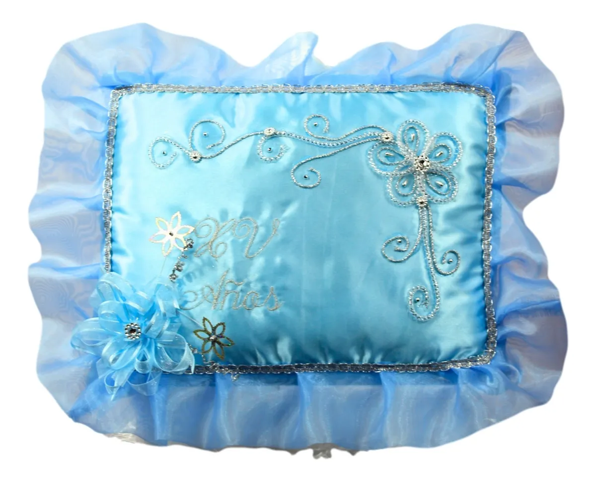Cojin Recuerdo 15 Años Azul Cielo Celeste+ Incluye Caja