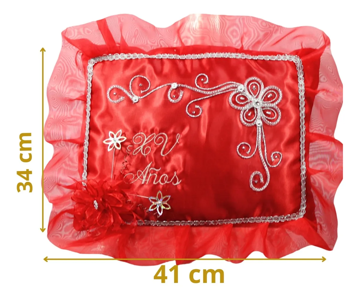 Foto 4 pulgar | Cojin Recuerdo 15 Años Rojo Bordado + Incluye Caja Xv