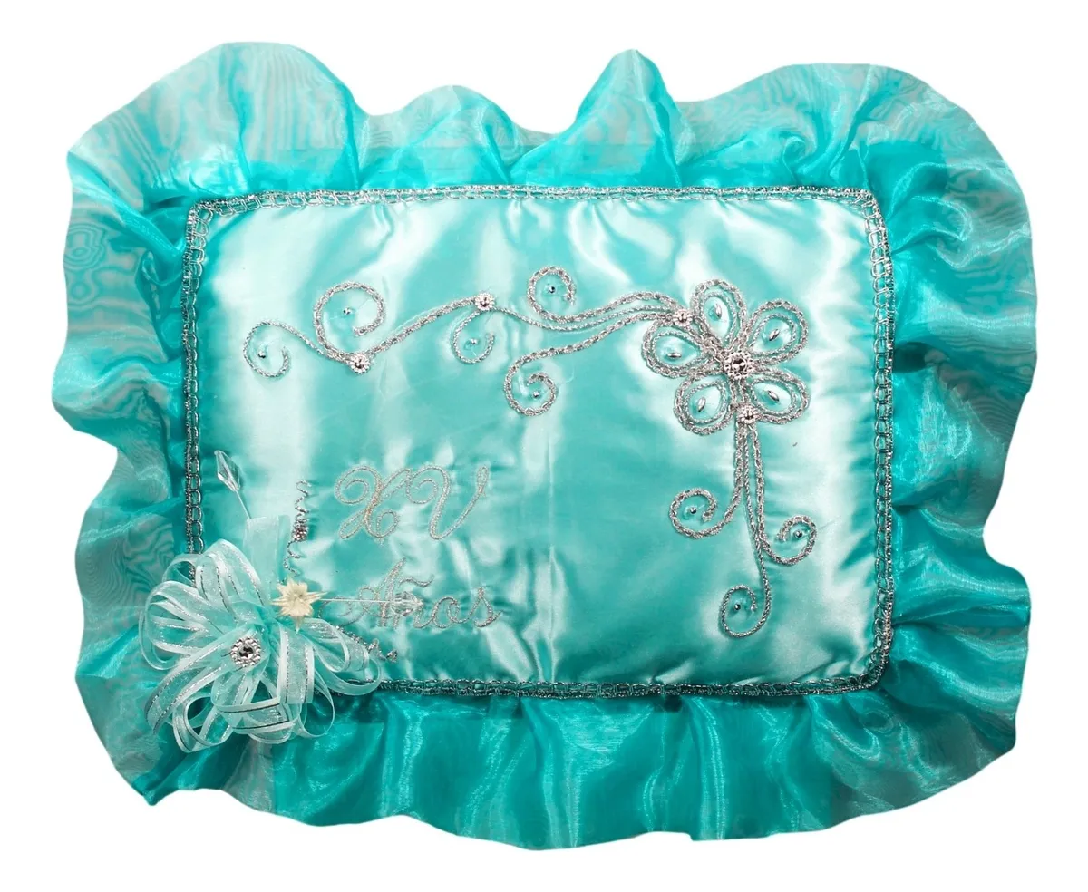 Cojin Recuerdo De 15 Años Agua Aqua + Incluye Caja