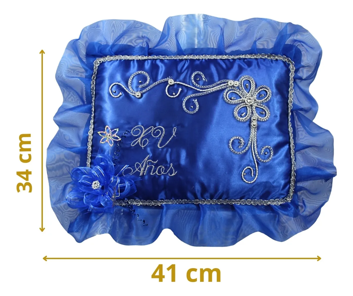 Foto 3 pulgar | Cojin Recuerdo De 15 Años Azul Rey Bordado + Incluye Caja
