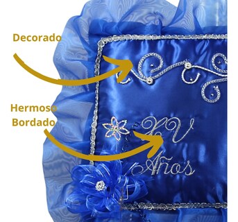Foto 3 | Cojin Recuerdo De 15 Años Azul Rey Bordado + Incluye Caja