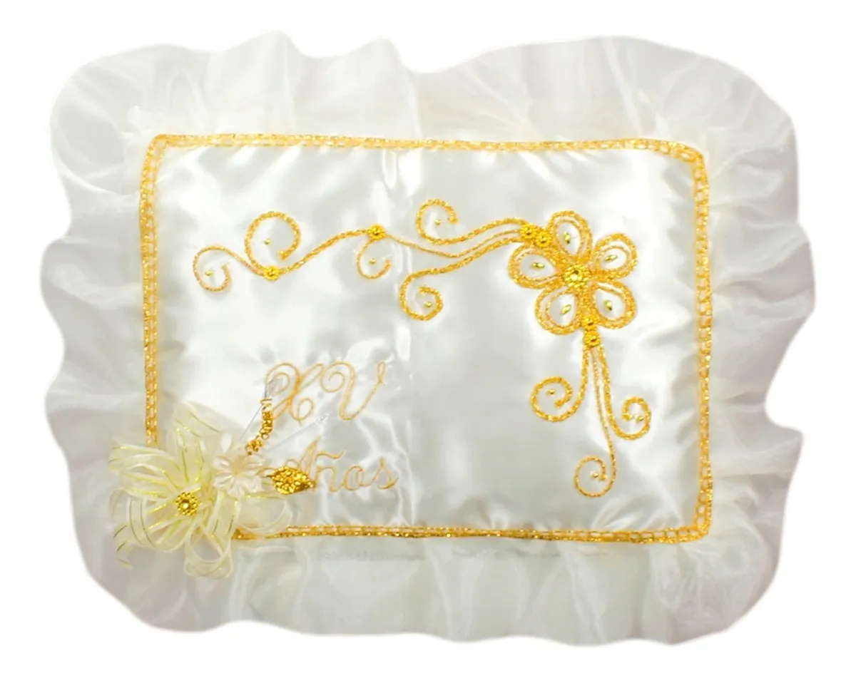 Cojin Recuerdo De 15 Años Beige Crema Perla + Incluye Caja