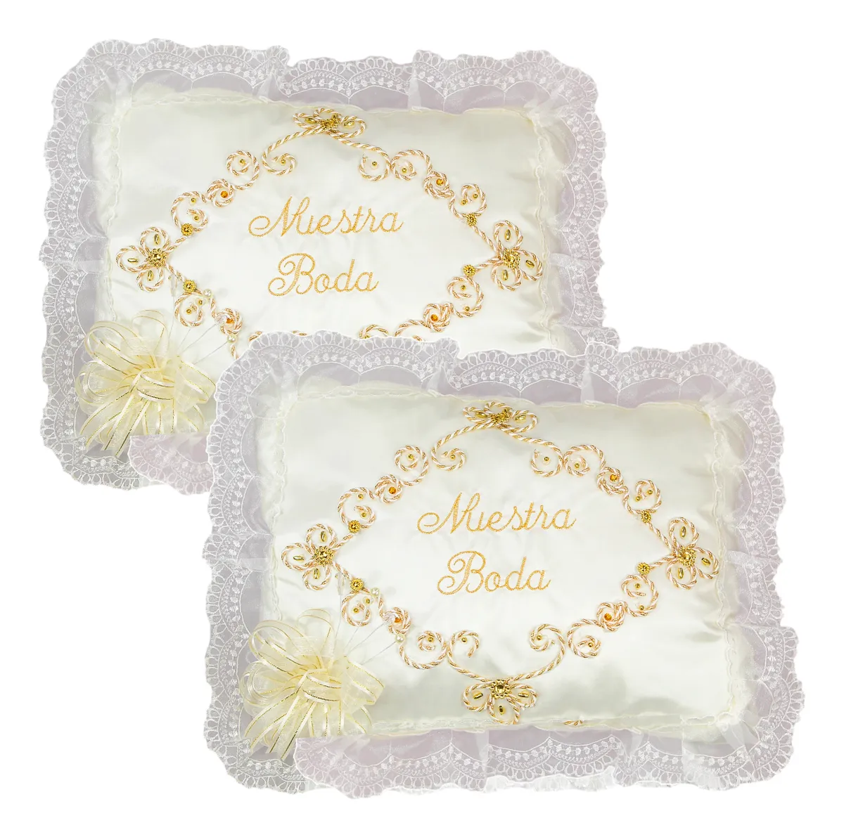 Cojines Boda Matrimonio Hincarse + Incluyen Caja Bordado Beige