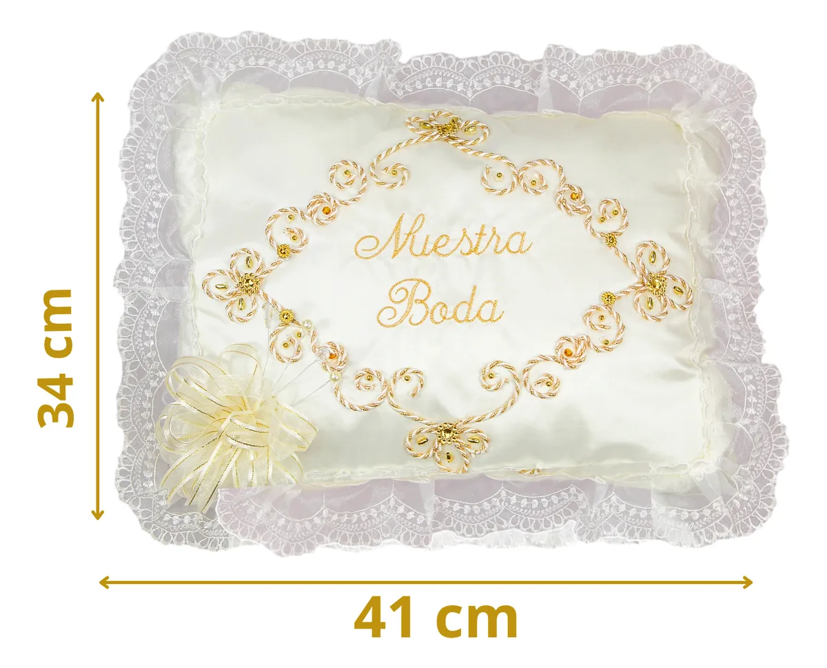 Foto 3 pulgar | Cojines Boda Matrimonio Hincarse + Incluyen Caja Bordado Beige