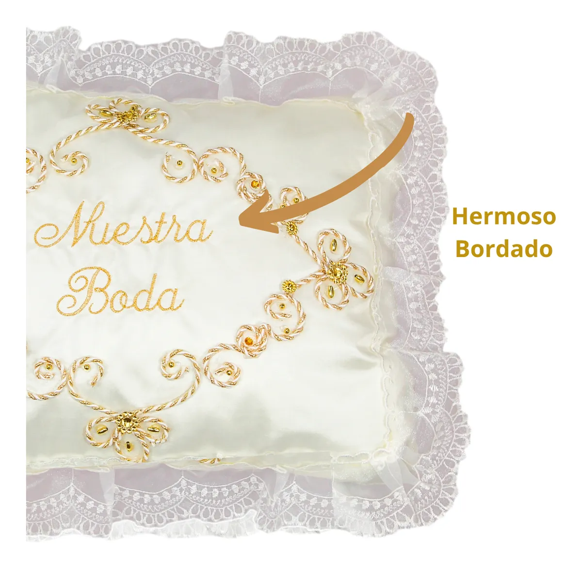 Foto 4 pulgar | Cojines Boda Matrimonio Hincarse + Incluyen Caja Bordado Beige