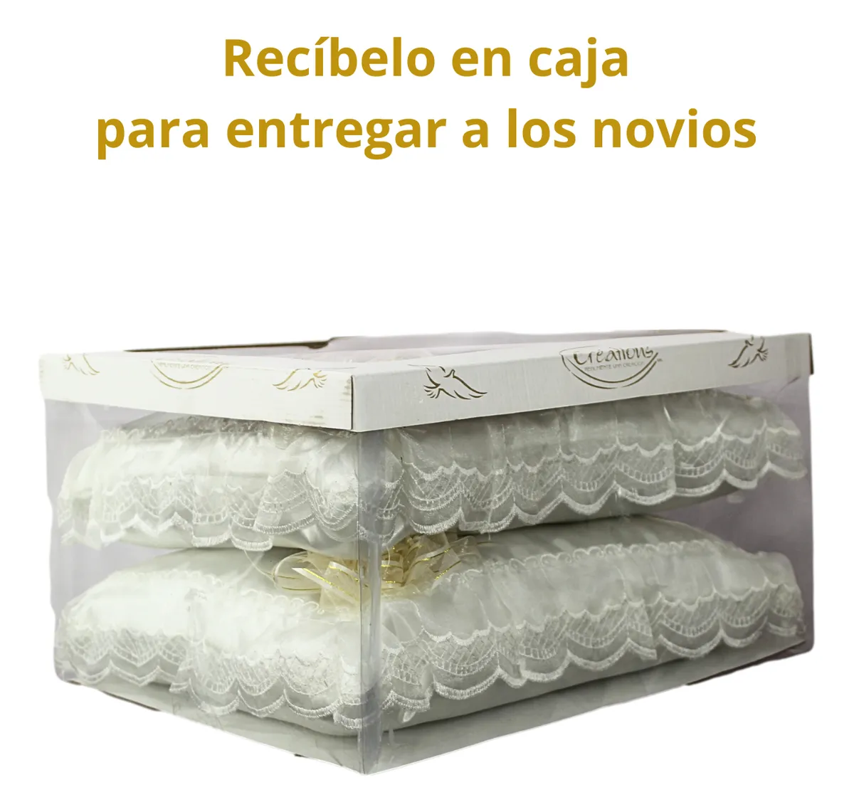 Foto 6 pulgar | Cojines Boda Matrimonio Hincarse + Incluyen Caja Bordado Beige