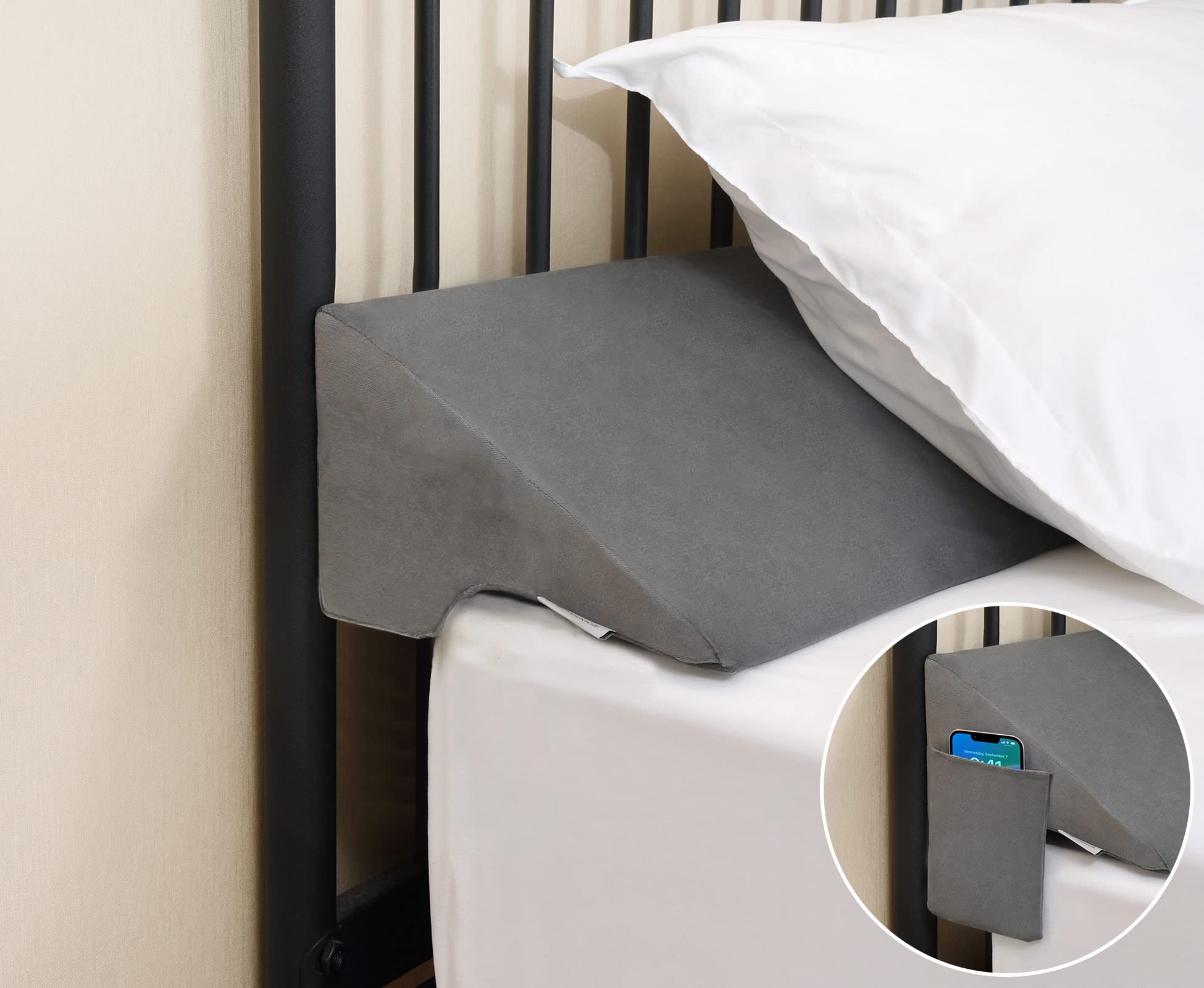 Almohada Con Forma De Cuña Vekkia King Para Cabecero  Relleno De Huecos  Gris - Venta Internacional.
